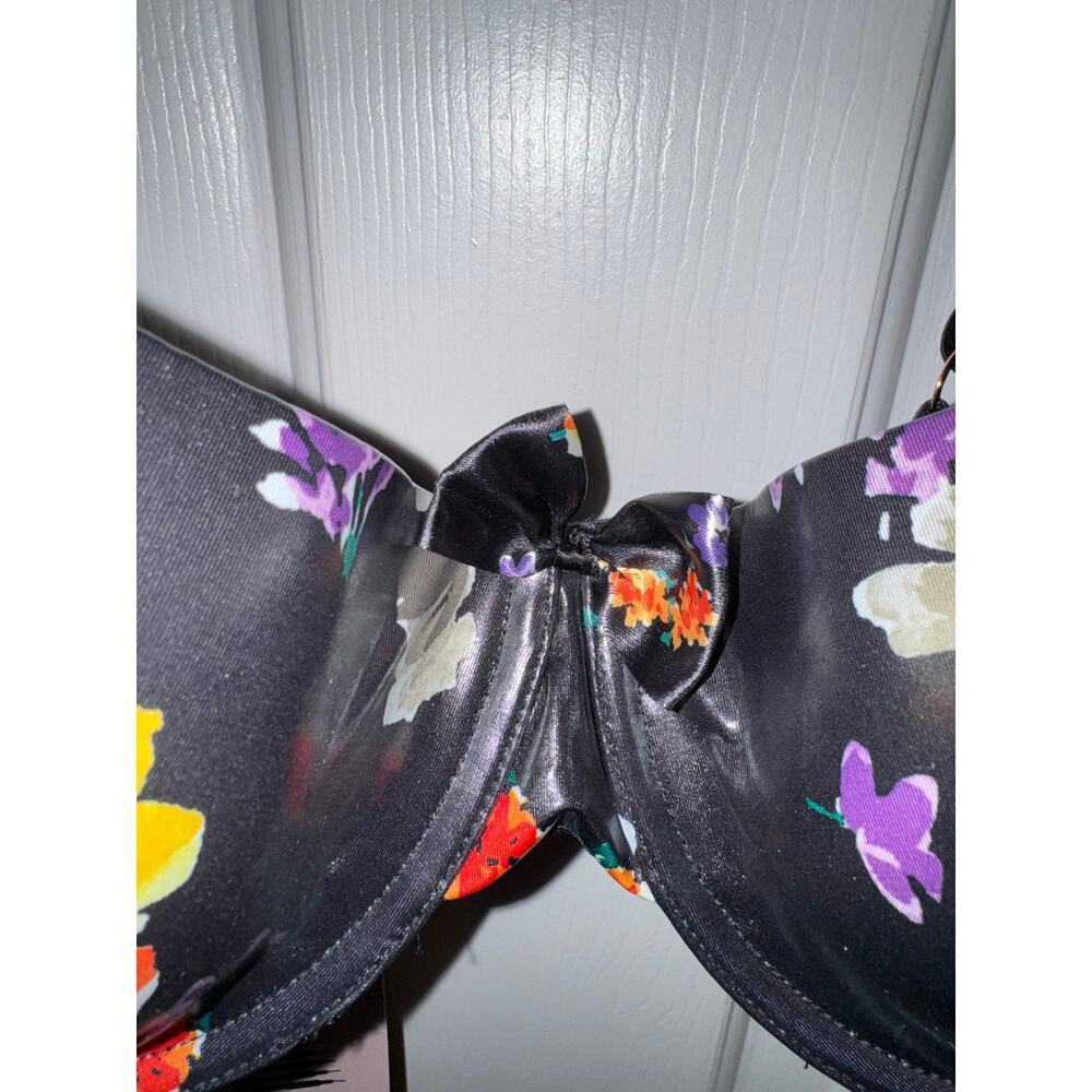 Savage X Fenty New Padded Balconette Bra Black Night Blooms Wet Look 38D - Picture 6 of 13